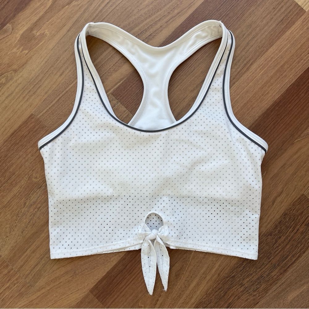 PINK | white racerback workout top with built in sports bra - size small